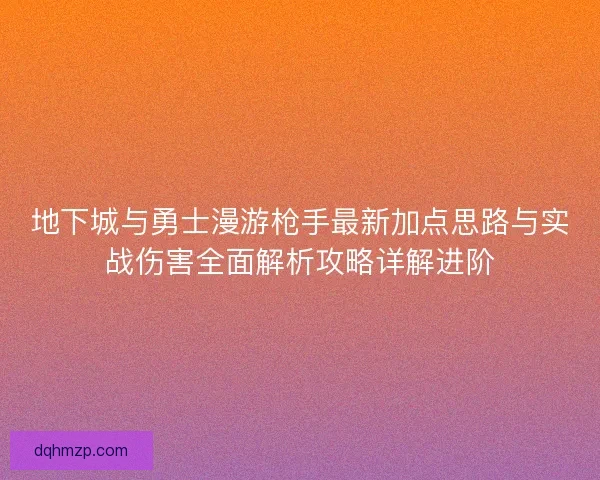 地下城与勇士漫游枪手最新加点思路与实战伤害全面解析攻略详解进阶